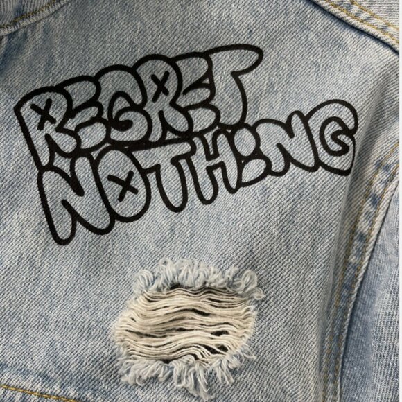 ZARA Denim Jacket NWOT MEDIUM Graffiti WOMEN - Picture 9 of 11